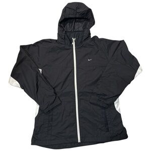 Nike Black Hooded Jacket with White Zipper Women’s Medium‎